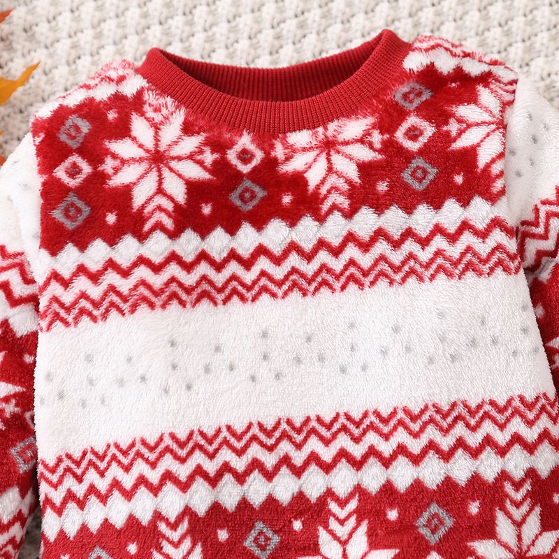 Christmas Baby Boy/Girl Allover Snowflake Long-sleeve Flannel Pullover Red big image 3