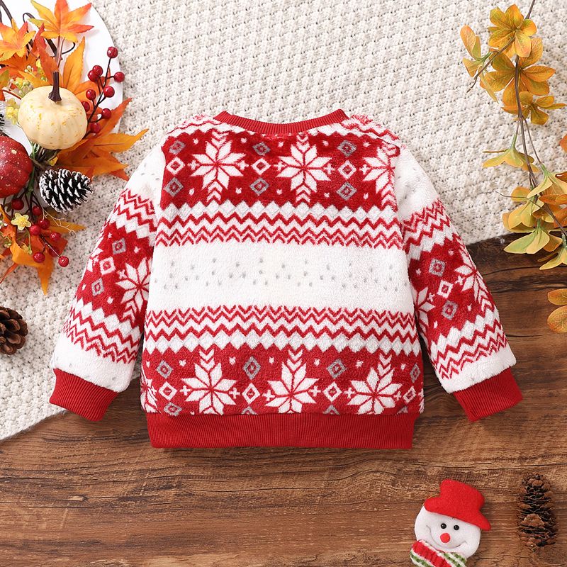 Christmas Baby Boy/Girl Allover Snowflake Long-sleeve Flannel Pullover Red big image 2