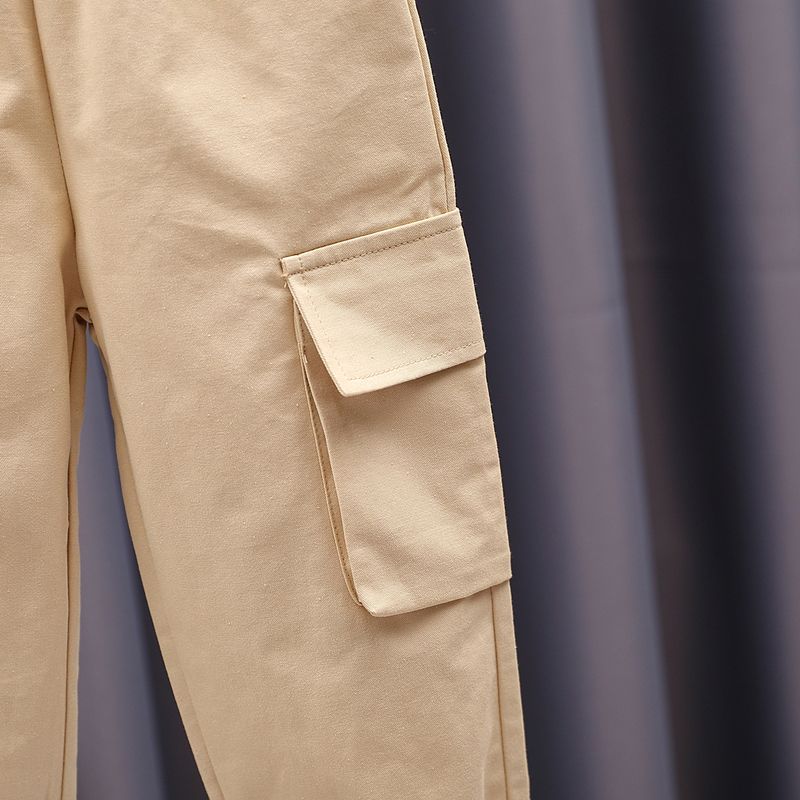 Toddler Boy Trendy 100% Cotton Pocket Design Pants Khaki big image 5