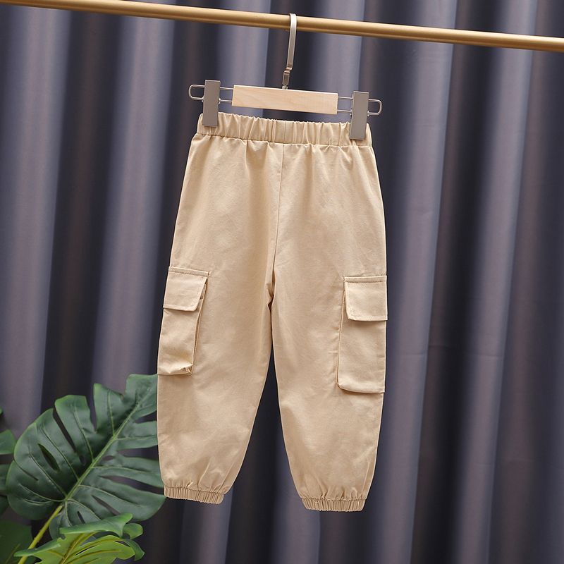 Toddler Boy Trendy 100% Cotton Pocket Design Pants Khaki big image 2