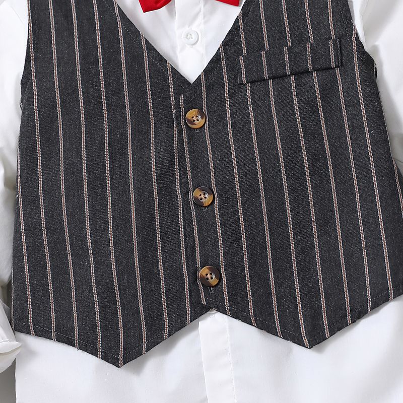 2pcs Kid Boy Gentleman Suit, Faux-two Stripe Lapel Collar Shirt and Pants Set Grey big image 4