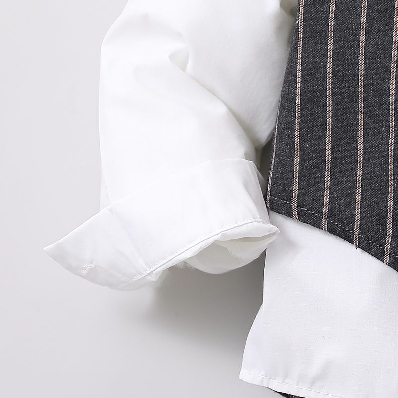 2pcs Kid Boy Gentleman Suit, Faux-two Stripe Lapel Collar Shirt and Pants Set Grey big image 6