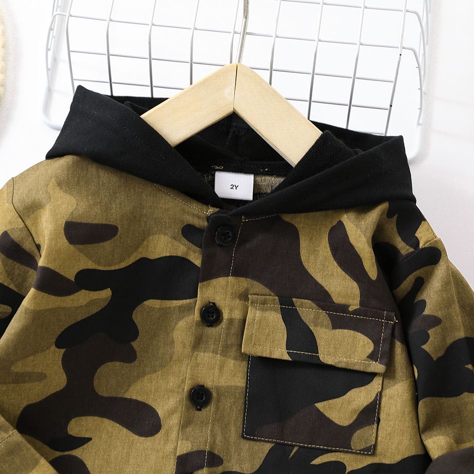 Toddler Boy Trendy 100% Cotton Camouflage Print Hooded Shirt Army green big image 3