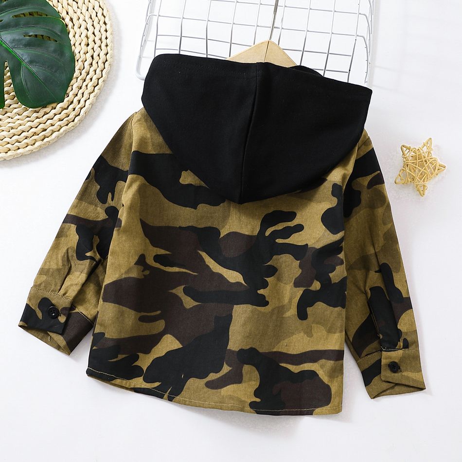 Toddler Boy Trendy 100% Cotton Camouflage Print Hooded Shirt Army green big image 2