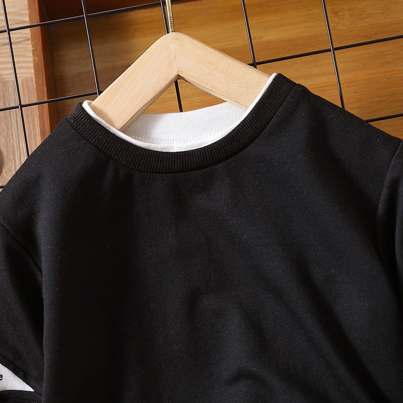 2pcs Toddler Boy Trendy Faux-two Sweatshirt and Letter Print Pants Set Black big image 3