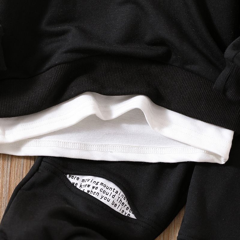 2pcs Toddler Boy Trendy Faux-two Sweatshirt and Letter Print Pants Set Black big image 5