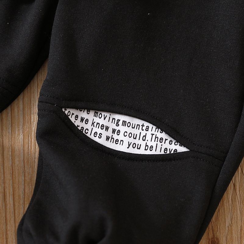 2pcs Toddler Boy Trendy Faux-two Sweatshirt and Letter Print Pants Set Black