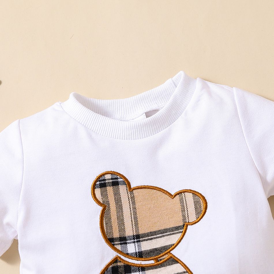 2pcs Baby Boy Plaid Bear Graphic Short-sleeve Tee & Shorts Set White big image 4
