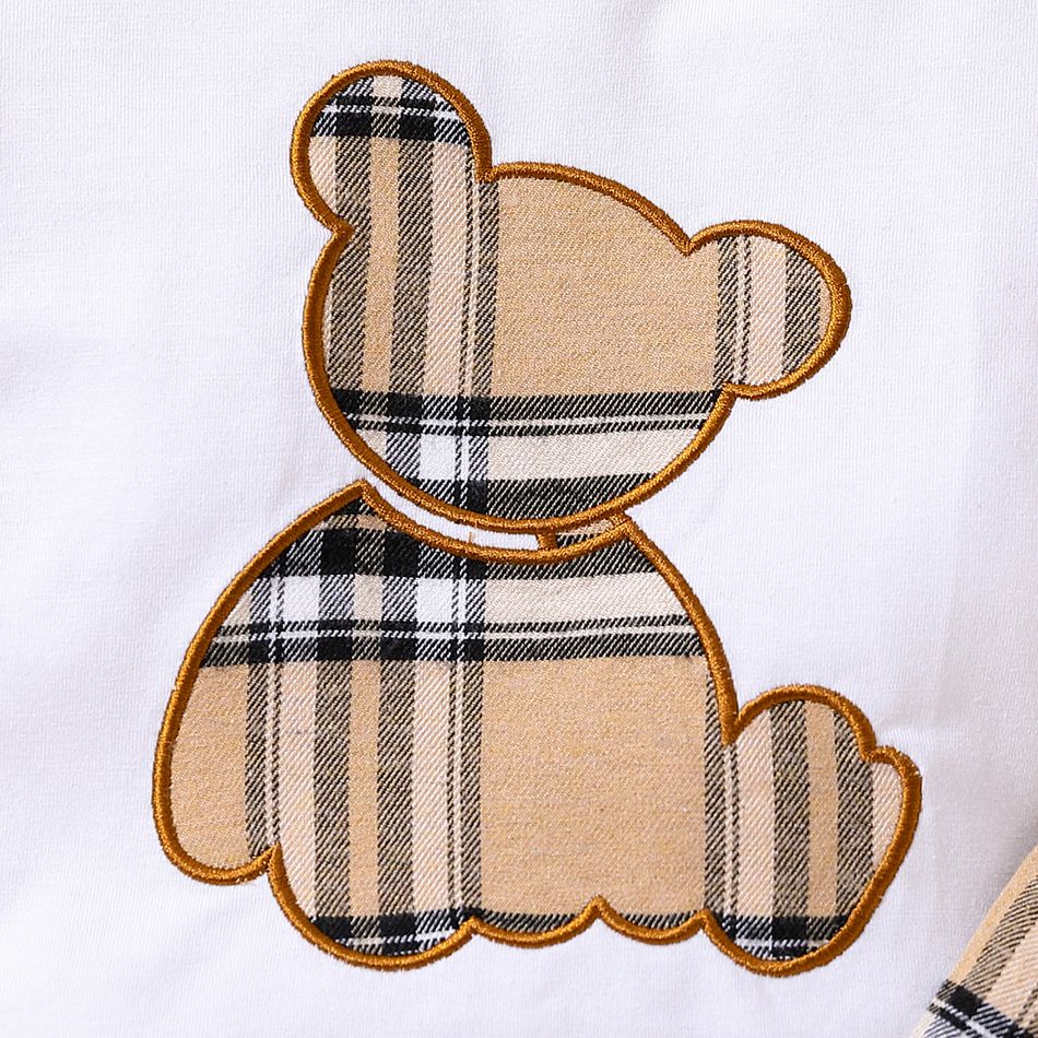 2pcs Baby Boy Plaid Bear Graphic Short-sleeve Tee & Shorts Set White big image 6