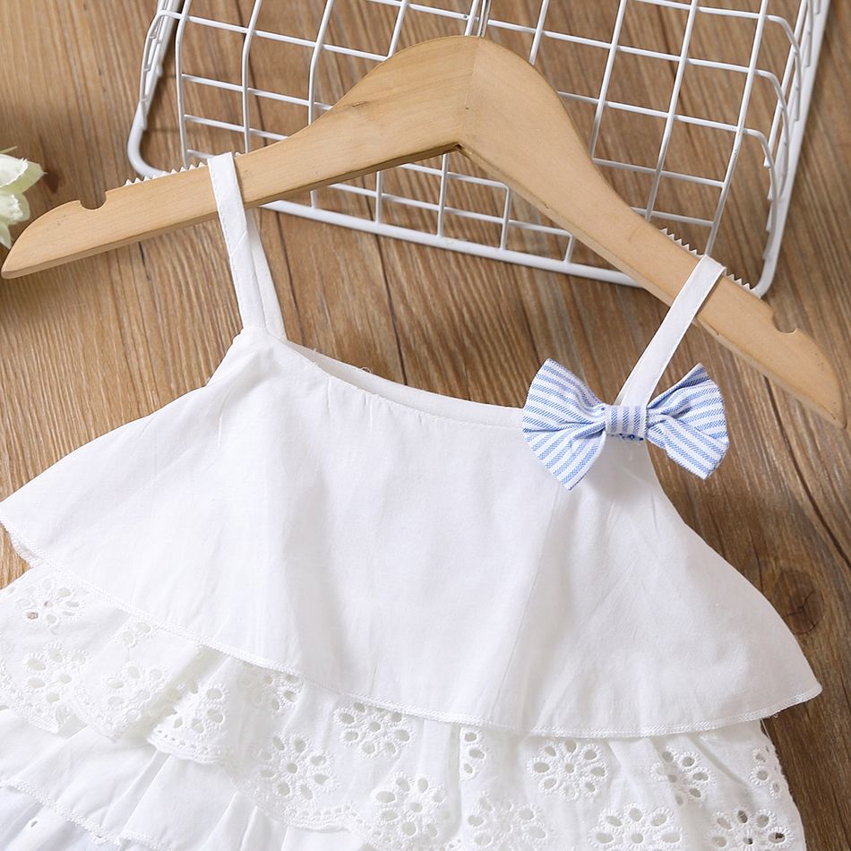 2pcs Toddler Girl Sweet 100% Cotton Bowknot Design Layered Camisole and Stripe Shorts Set White big image 3