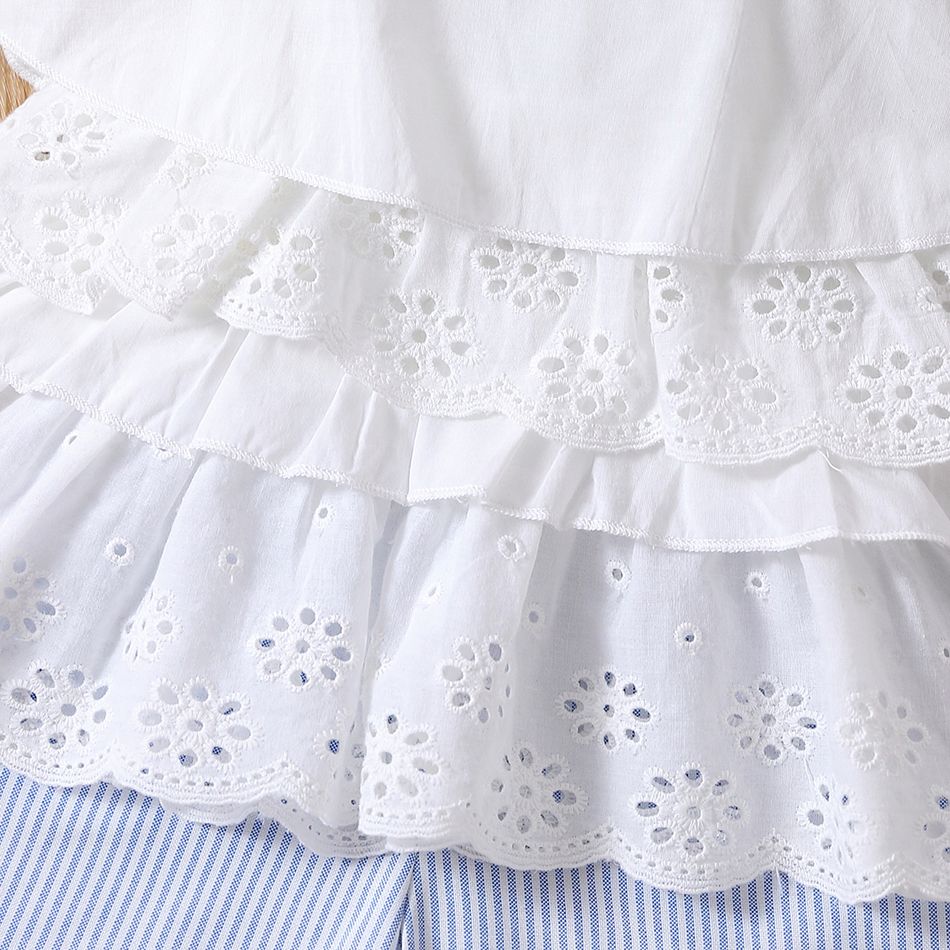 2pcs Toddler Girl Sweet 100% Cotton Bowknot Design Layered Camisole and Stripe Shorts Set White big image 5