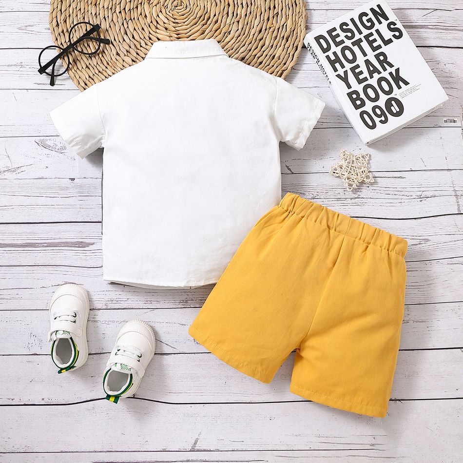 2pcs Toddler Boy Gentleman Suit, Faux-two Bow tie Design Shirt and Shorts Set Grey big image 2