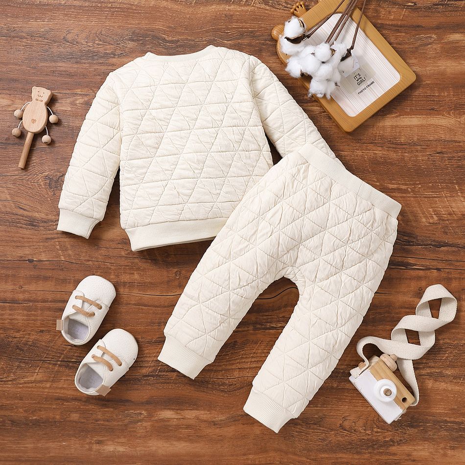 2pcs Baby Boy/Girl Solid Thickened Quilted Long-sleeve Set Apricot big image 6