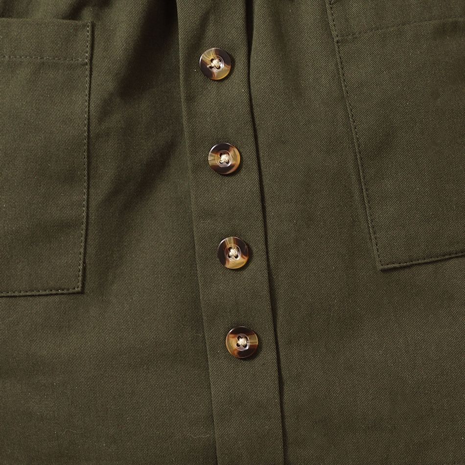 2pcs Toddler Girl Trendy Stripe Halter Tee and Pocket Design Belted Cotton Skirt Set Army green