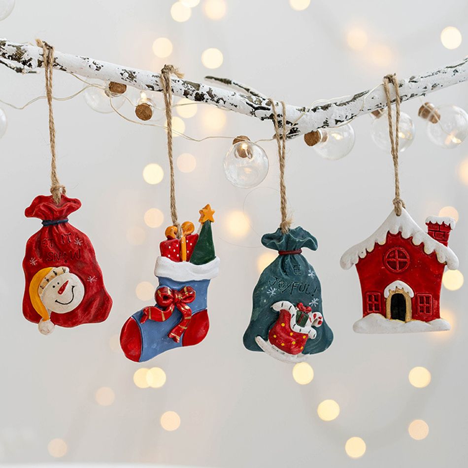 Christmas Resin Hanging Decor Small Pendant Xmas Stocking Small House Gift Package Pendant for Christmas Decor Color-A big image 2
