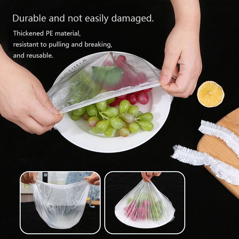 100-pack / 300-pack Fresh Keeping Bags Reusable Sealing Elastic Stretch Food Storage Covers Universal Kitchen Wrap Seal Caps White big image 2