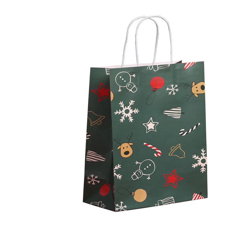1-حزمة عيد الميلاد كرافت كيس ورقي هدية حقيبة مقبض التعبئة والتغليف لمستلزمات حفلة عيد الميلاد أخضر