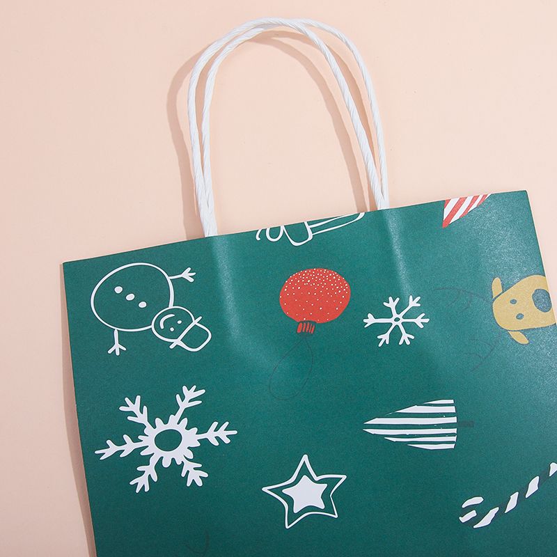 1-pack Christmas Kraft Paper Bag Gift Packaging Handle Bag for