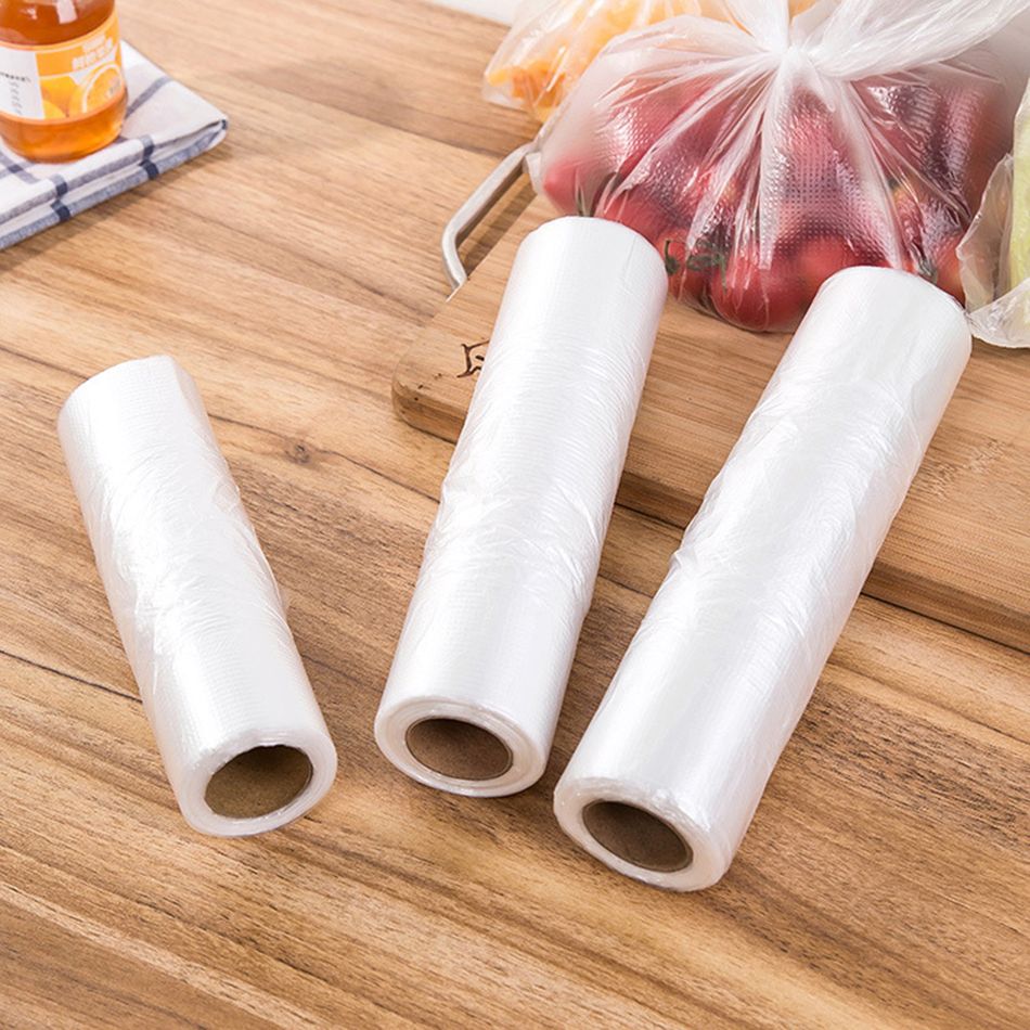 100 pacotes de alimentos e sacos de congelação de geladeira rolos saco de plástico transparente descartável colete engrossado saco de conservação fresco com alças de gravata Branco big image 3
