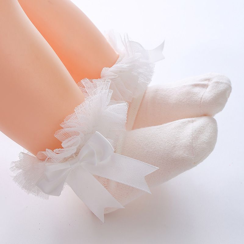 Toddler / Kid Bow Lace Trim Princess Socks White big image 2