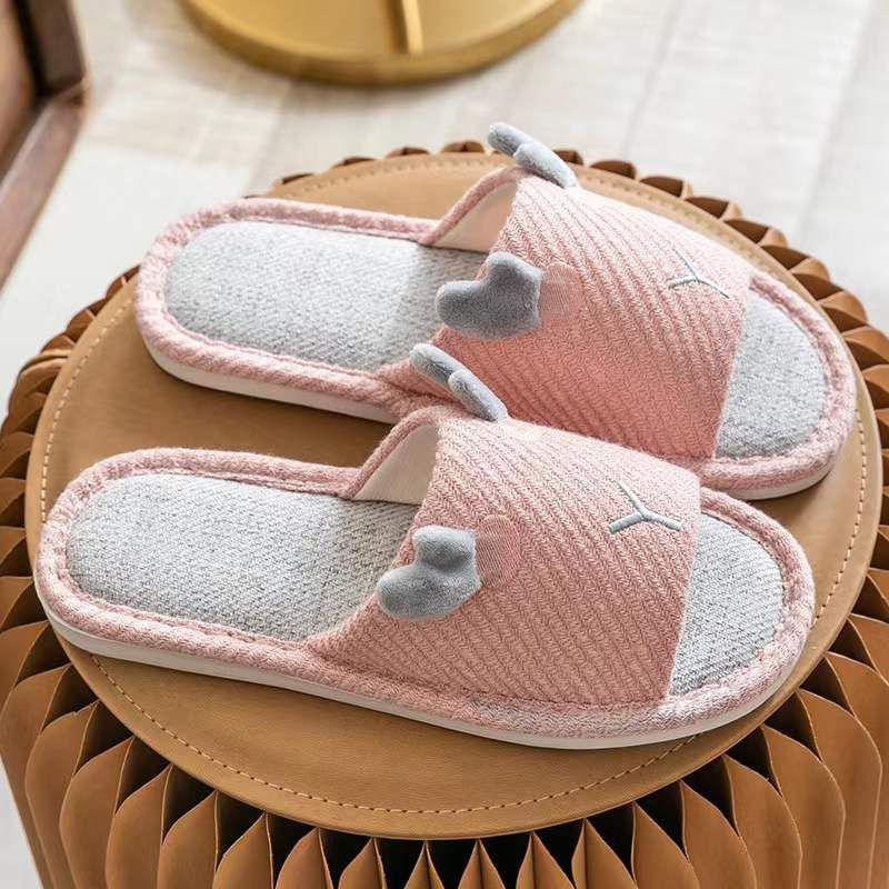 Cute Dual Antlers Decor Comfy Cozy Home Slippers Breathable Open Toe Slippers Pink