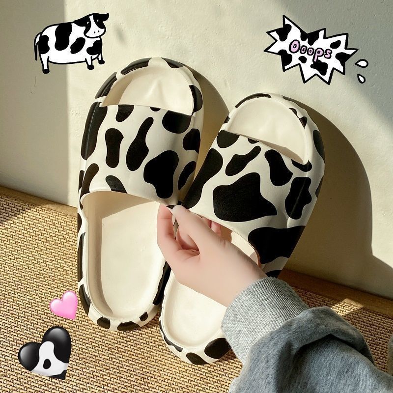 Cute Cow Pattern Cloud Slippers Soft Non-slip Home Slippers Casual Thick Sole Color-A