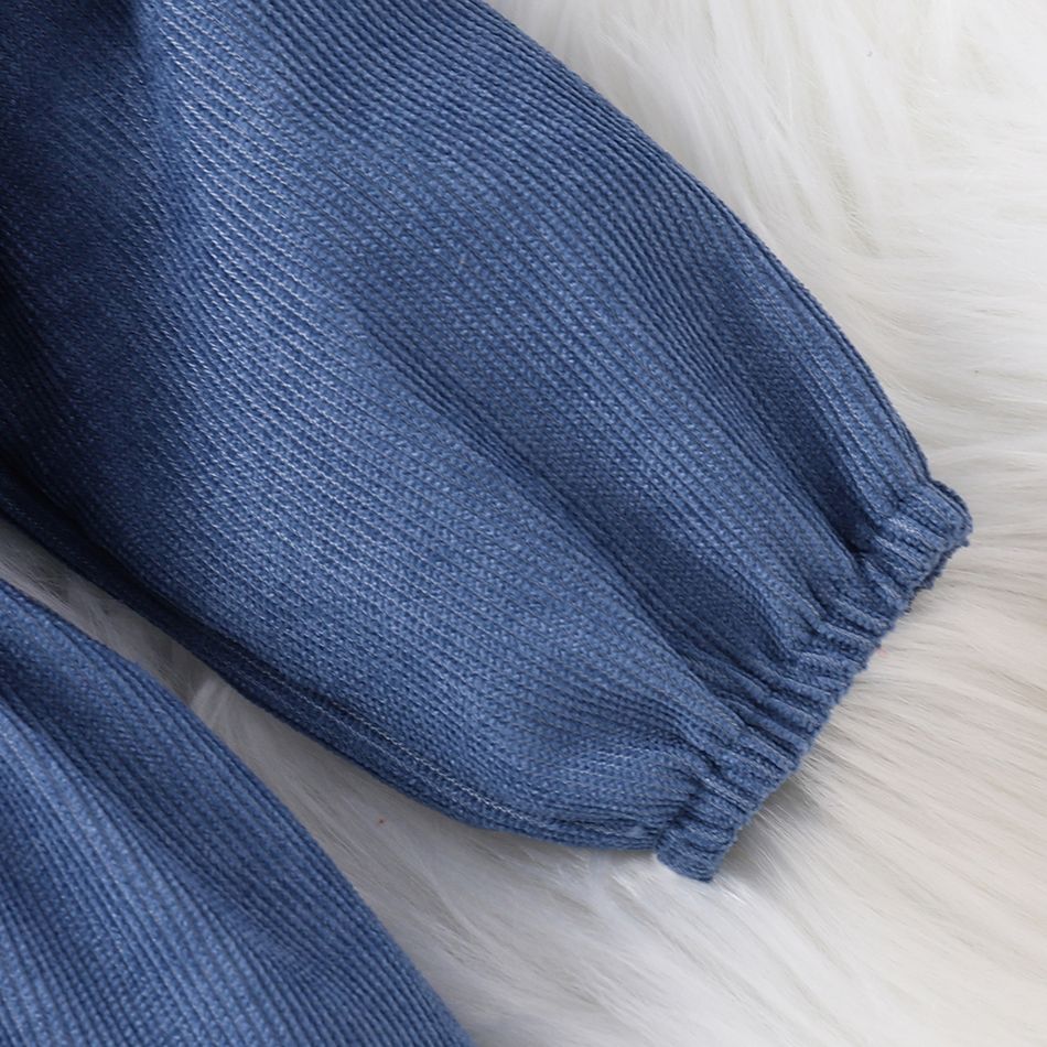 2pcs Baby Solid Lapel Long-sleeve Ruffle Bowknot Jumpsuit Set Blue big image 5