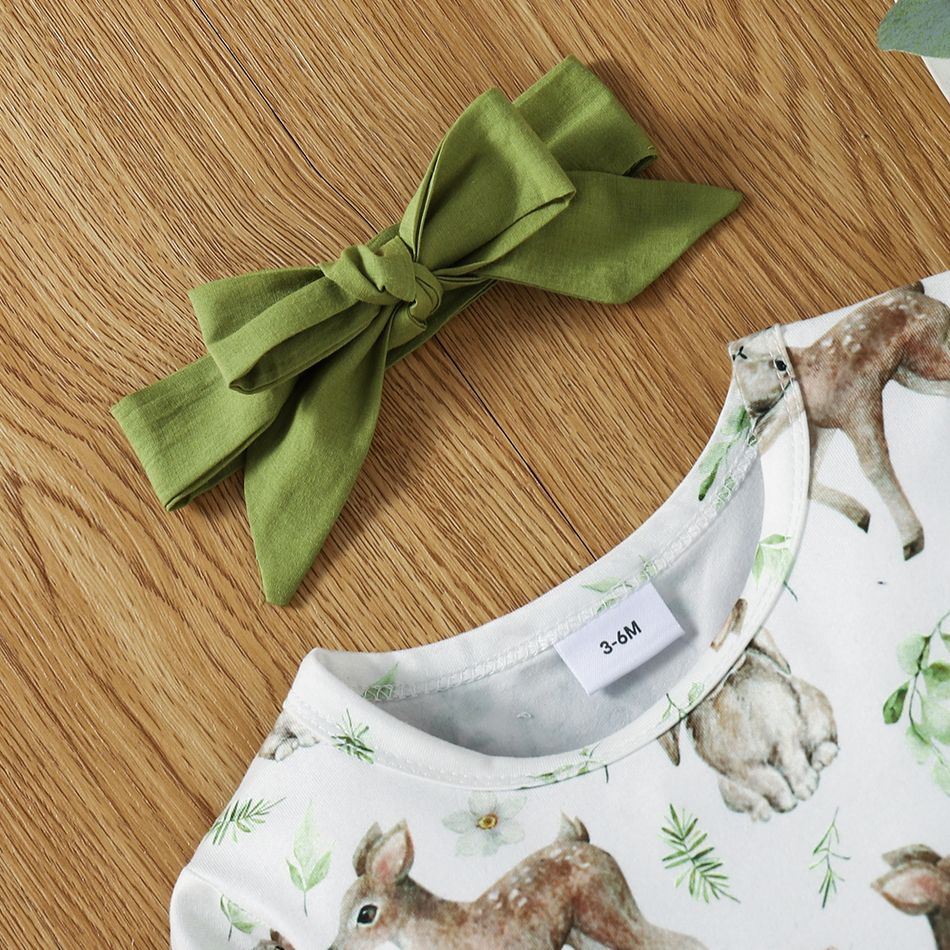 2pcs Baby All Over Animal Print Long-sleeve Splicing Mesh Dress Set Pale Green big image 2