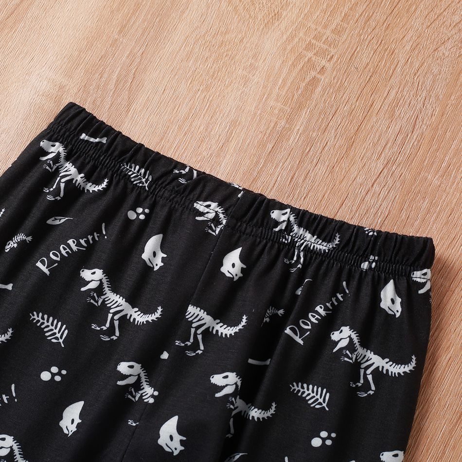 2-piece Toddler Boy Letter Dinosaur Print Hoodie Sweatshirt and Pants Set Black big image 3