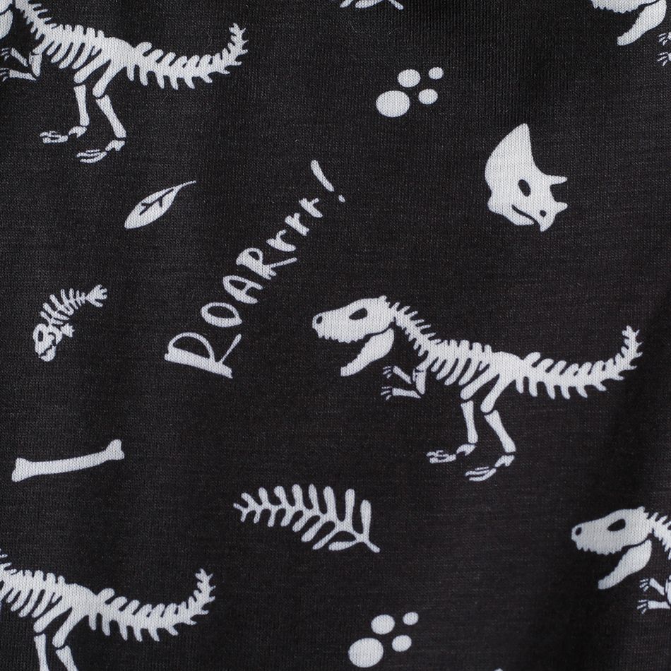 2-piece Toddler Boy Letter Dinosaur Print Hoodie Sweatshirt and Pants Set Black big image 4