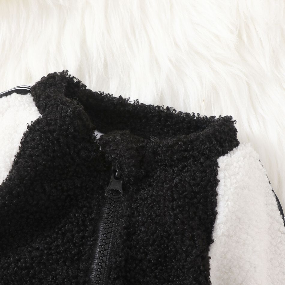 Baby Boy Thickened Fleece Raglan Long-sleeve Zip Jumpsuit Black big image 2