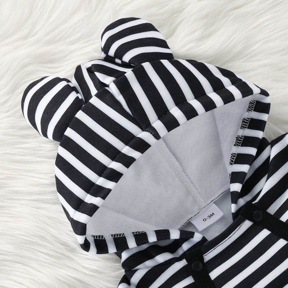 Baby Boy/Girl Striped 3D Ears Hooded Long-sleeve Footed Snap-up Jumpsuit Dark Blue/white big image 2