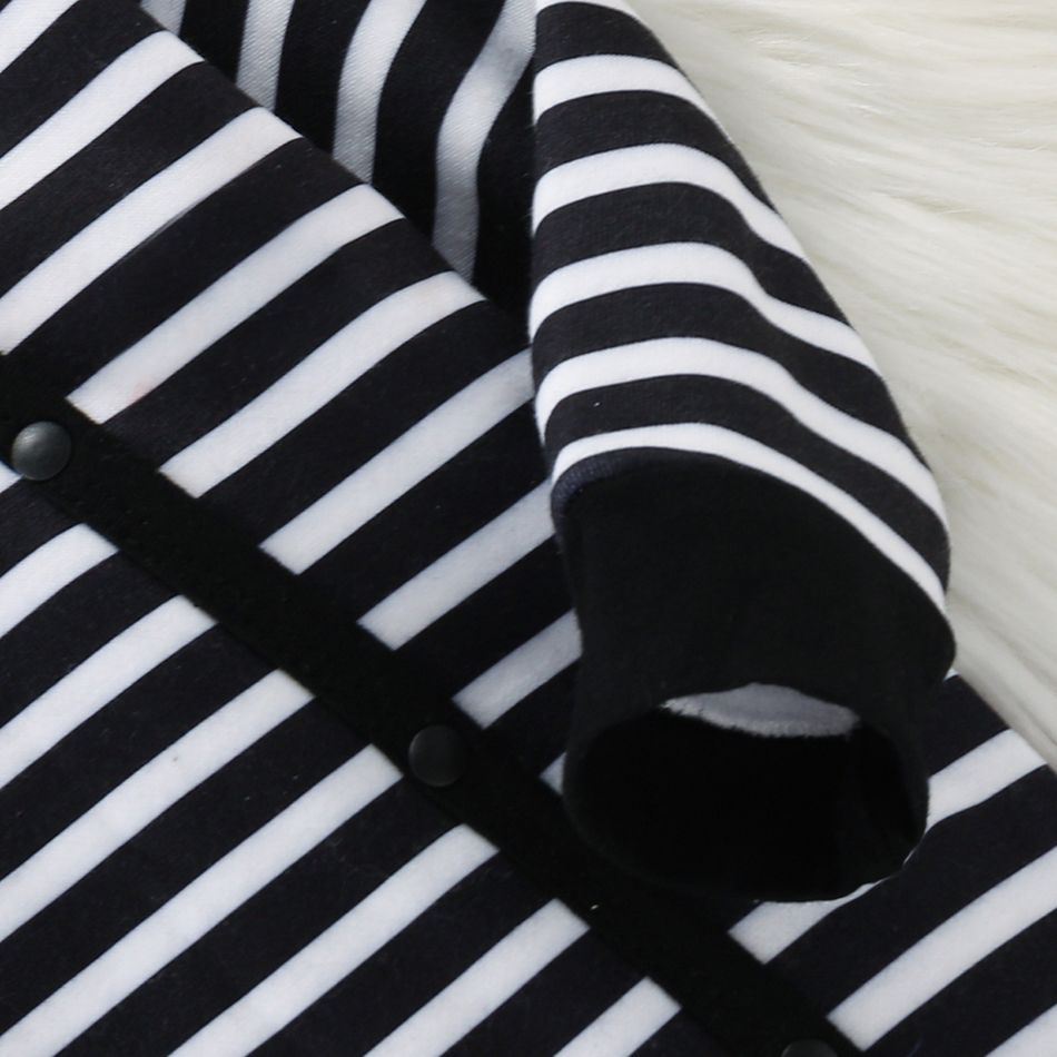 Baby Boy/Girl Striped 3D Ears Hooded Long-sleeve Footed Snap-up Jumpsuit Dark Blue/white big image 3