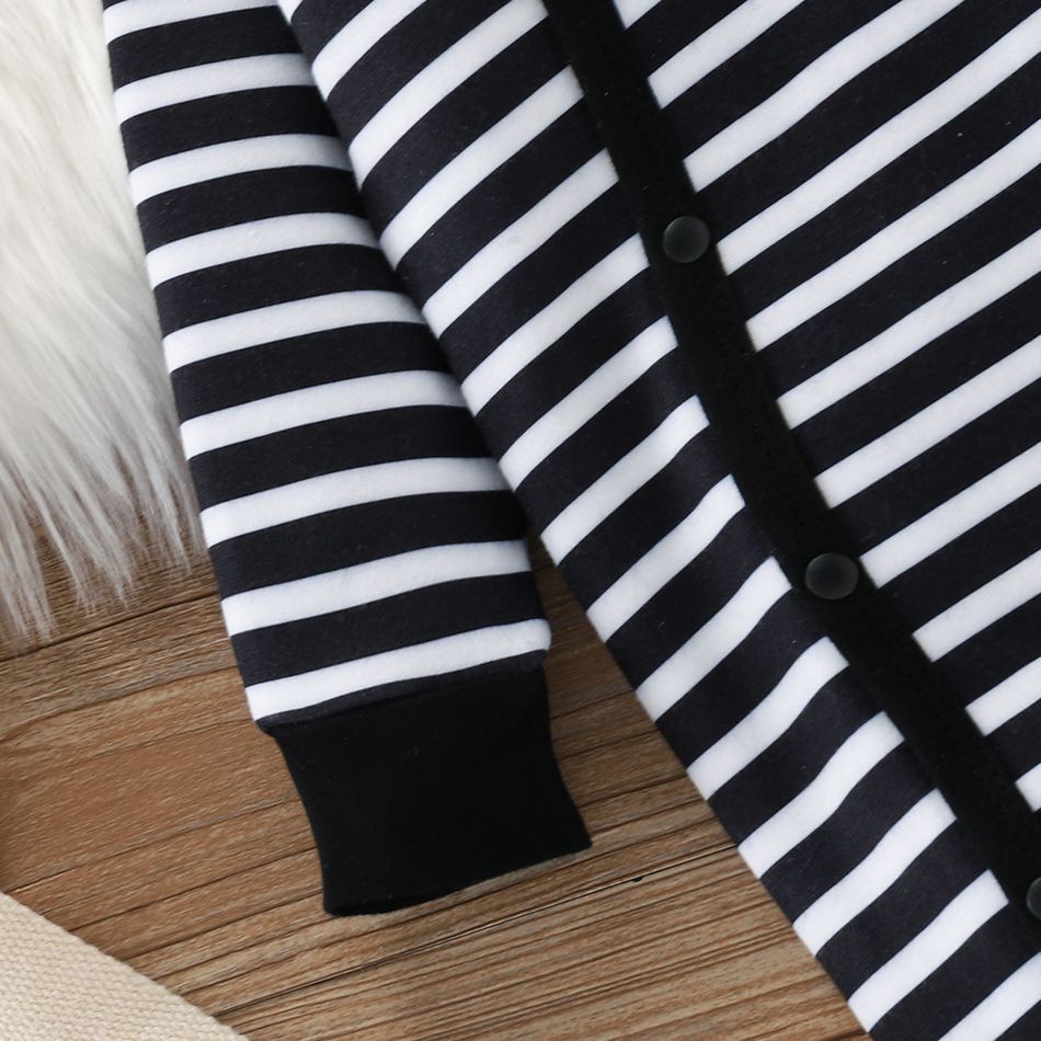 Baby Boy/Girl Striped 3D Ears Hooded Long-sleeve Footed Snap-up Jumpsuit Dark Blue/white big image 4
