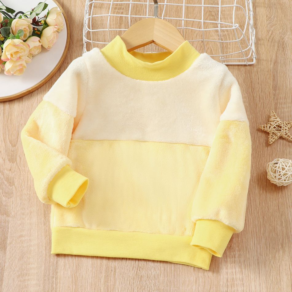 Toddler Boy/Girl Striped Turtleneck Fuzzy Colorblock Sweater Yellow