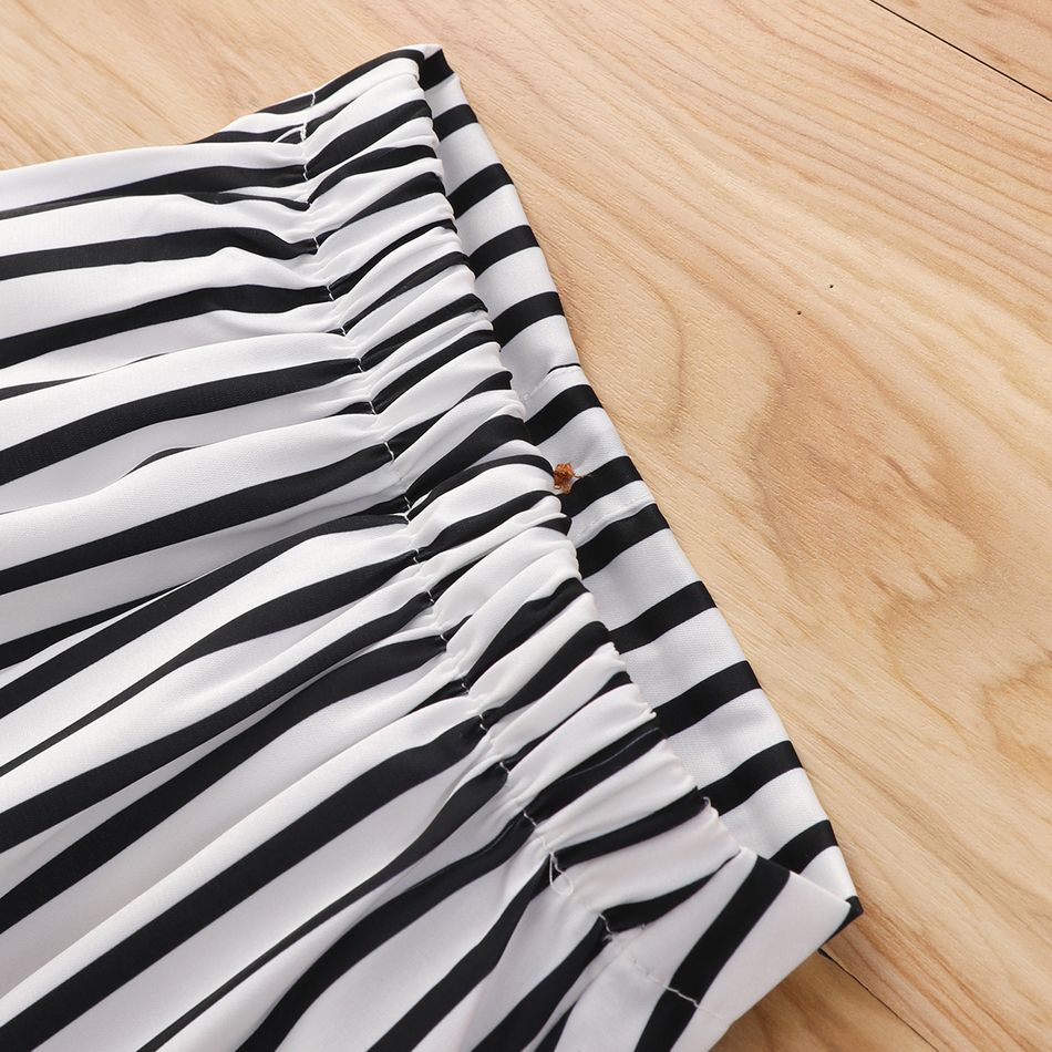 2pcs Toddler Girl Stripe Bowknot Design Long-sleeve Blouse and Button Design Skirt Set BlackandWhite big image 5