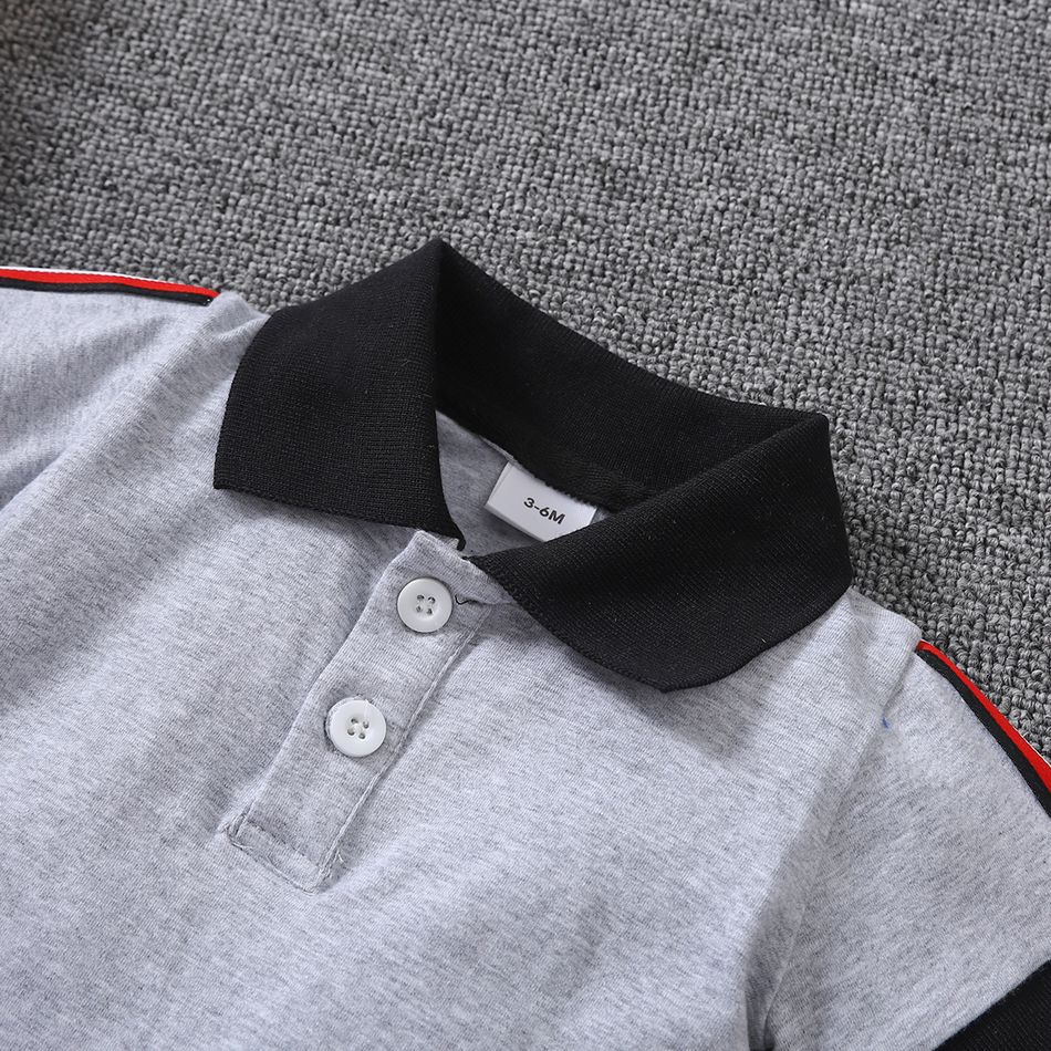2pcs Baby Boy 95% Cotton Short-sleeve Colorblock Polo Shirt and Shorts Set MiddleAsh big image 3