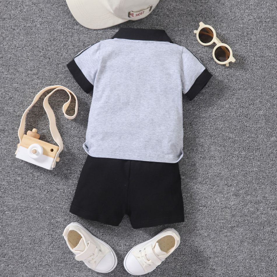 2pcs Baby Boy 95% Cotton Short-sleeve Colorblock Polo Shirt and Shorts Set MiddleAsh big image 2