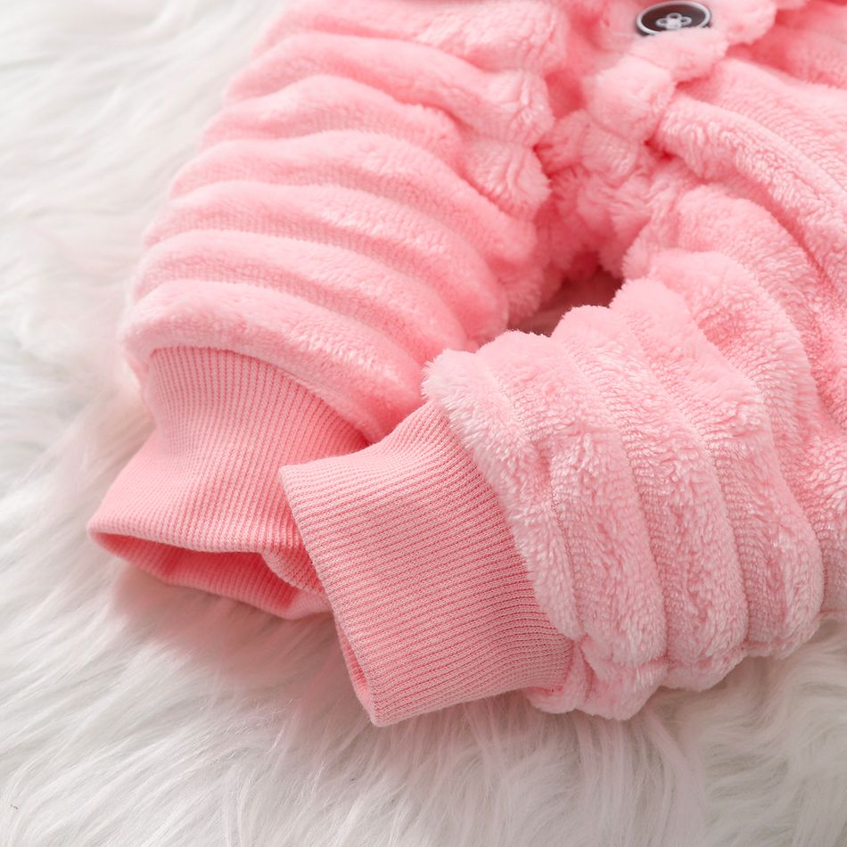 Baby Boy/Girl Solid Button Front 3D Ears Hooded Long-sleeve Thermal Fuzzy Jumpsuit Pink big image 6