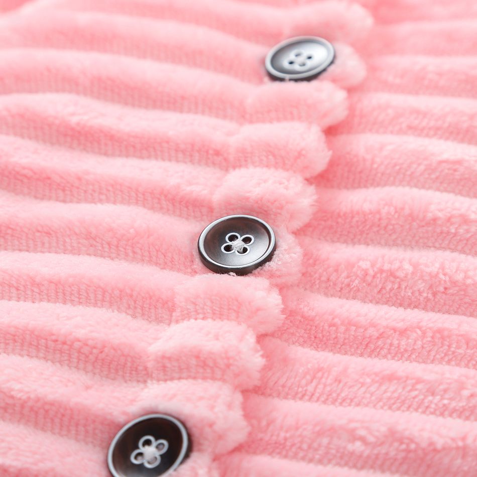 Baby Boy/Girl Solid Button Front 3D Ears Hooded Long-sleeve Thermal Fuzzy Jumpsuit Pink big image 5
