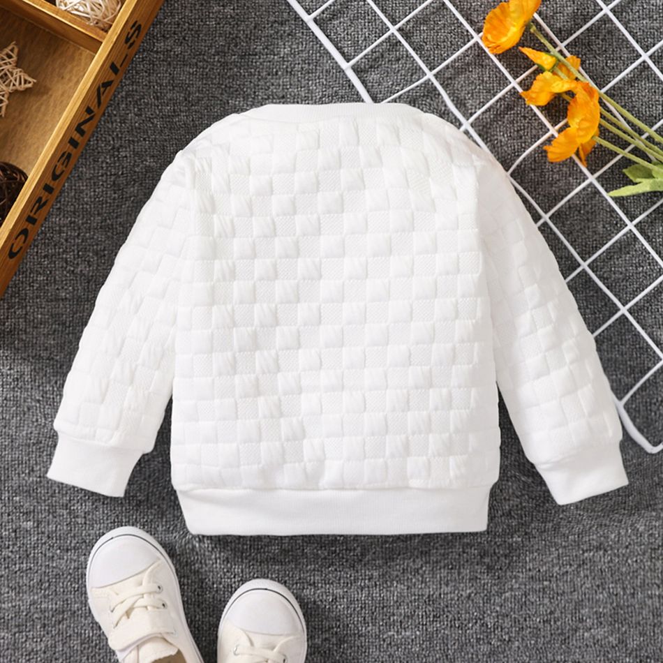 Toddler Boy Basic Solid Color Textured Pullover Sweatshirt White big image 3