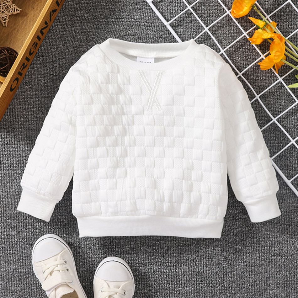 Toddler Boy Basic Solid Color Textured Pullover Sweatshirt White big image 1