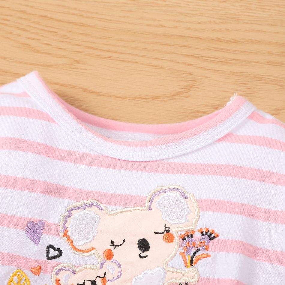 2pcs Baby Girl 95% Cotton Long-sleeve Cartoon Koala Embroidered Embroidered Spliced Mesh Dress with Headband Set Pink big image 4