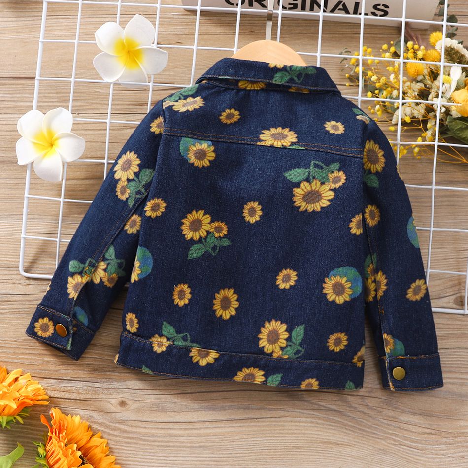 Toddler Boy/Girl Trendy 100% Cotton Floral Print Denim Jacket Blue big image 2
