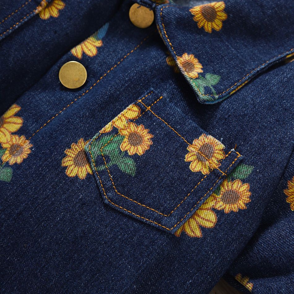 سترة جينز عصرية 100٪ قطن مطبوع عليها أزهار للأطفال الصغار / البنات أزرق big image 4