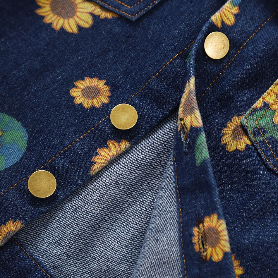 سترة جينز عصرية 100٪ قطن مطبوع عليها أزهار للأطفال الصغار / البنات أزرق big image 6