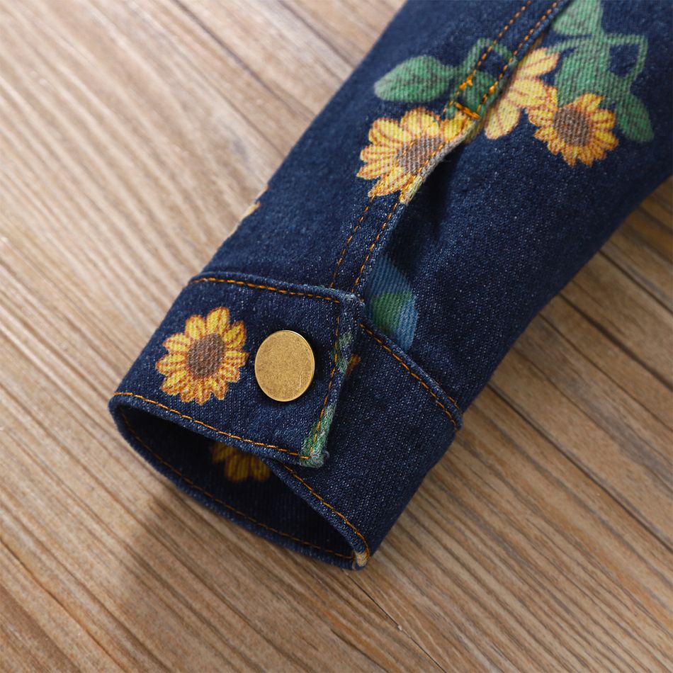 سترة جينز عصرية 100٪ قطن مطبوع عليها أزهار للأطفال الصغار / البنات أزرق big image 7