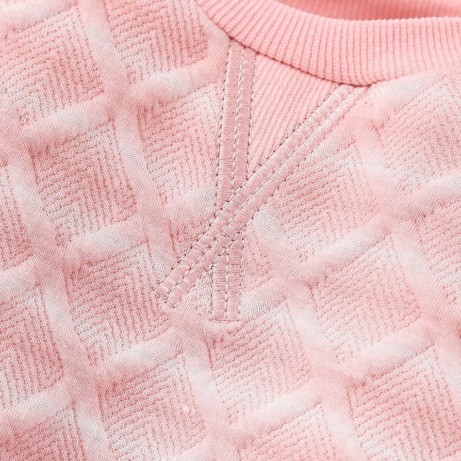 2pcs Baby Boy/Girl Long-sleeve Striped Textured Pullover and Pants Set Pink big image 4