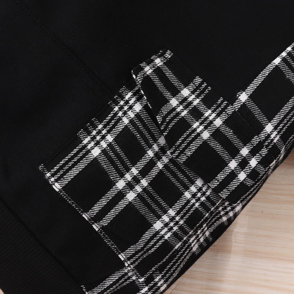 2pcs Toddler Boy Trendy Plaid Splice Pocket Design Black Sweatshirt and Pants Set Black big image 5