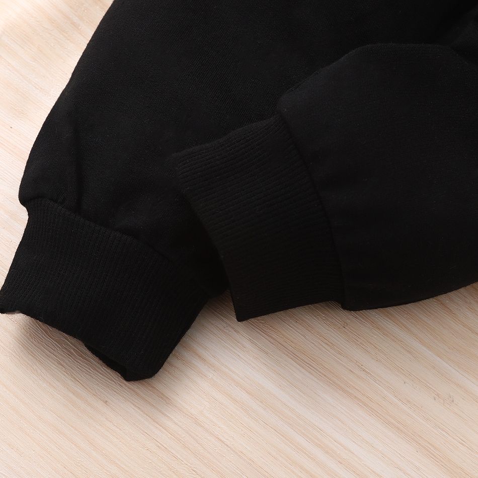 2pcs Toddler Boy Trendy Plaid Splice Pocket Design Black Sweatshirt and Pants Set Black big image 7